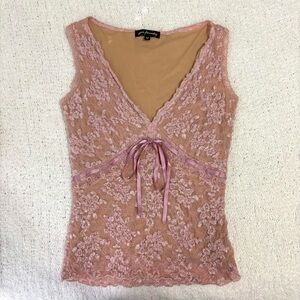 Y2K Ann Ferriday Lace Ribbon Top